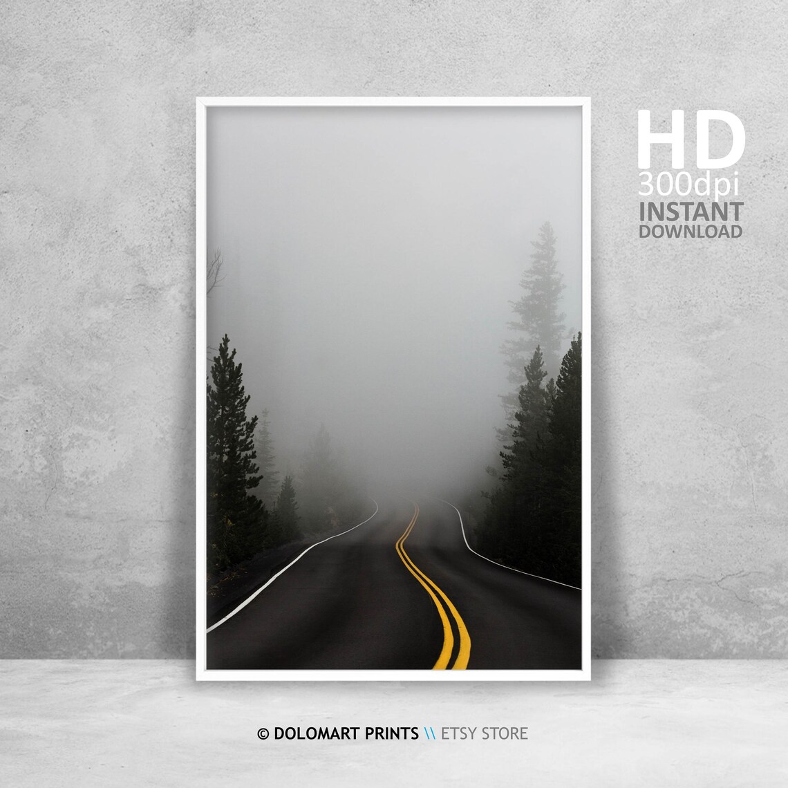 Foggy Mountain Road Pine Forest Moody Adventure Travel Poster