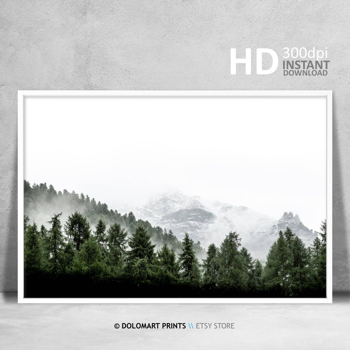 Misty Forest Mountains Landscape Art Print