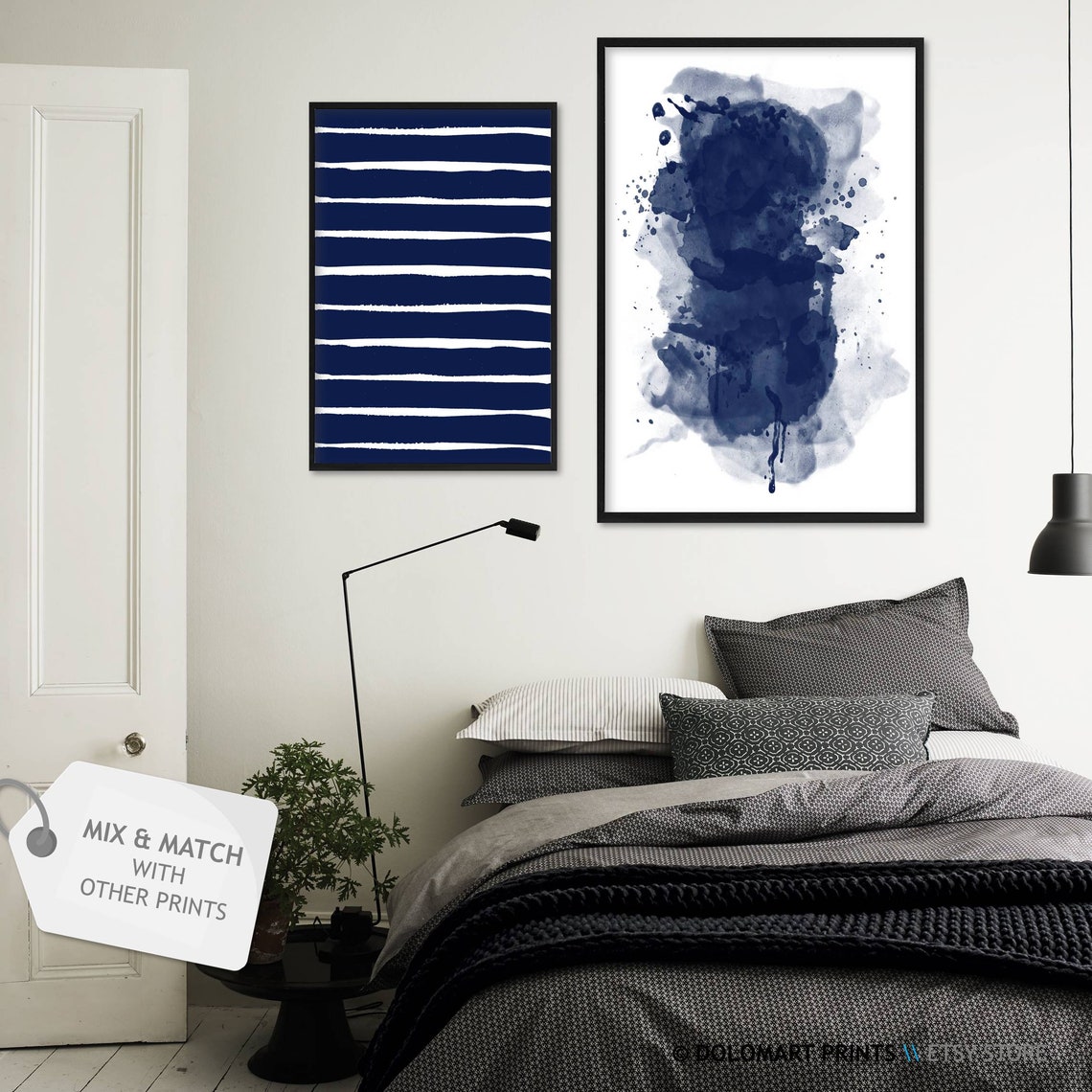 Indigo Blue Brushstroke Stripes Abstract Modern Painting Poster - Image 2