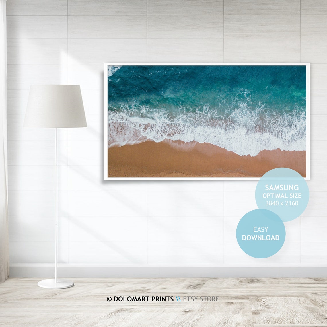 Aerial Beach Ocean Waves Turquoise Coastal Frame TV Art Poster - Image 4