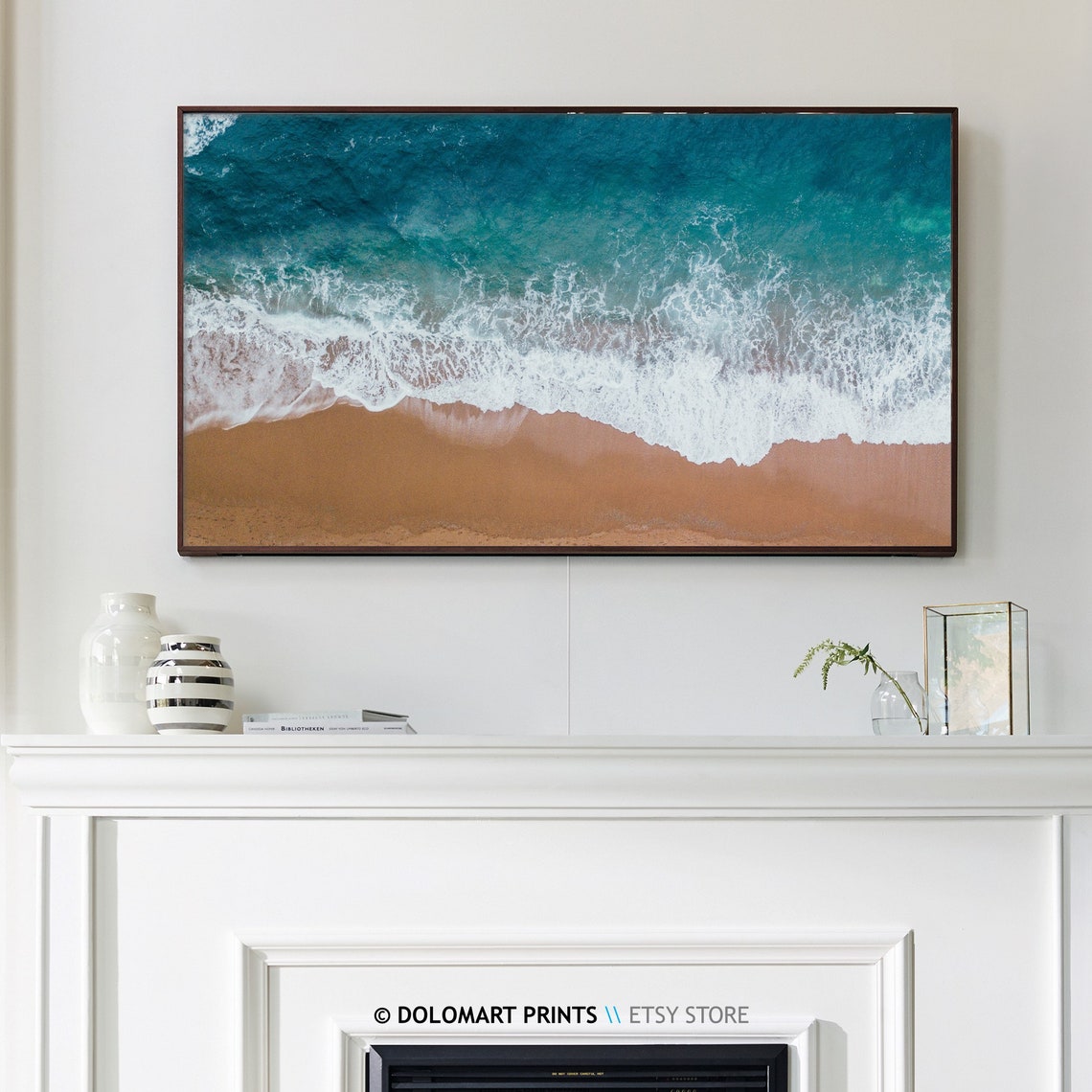 Aerial Beach Ocean Waves Turquoise Coastal Frame TV Art Poster - Image 3