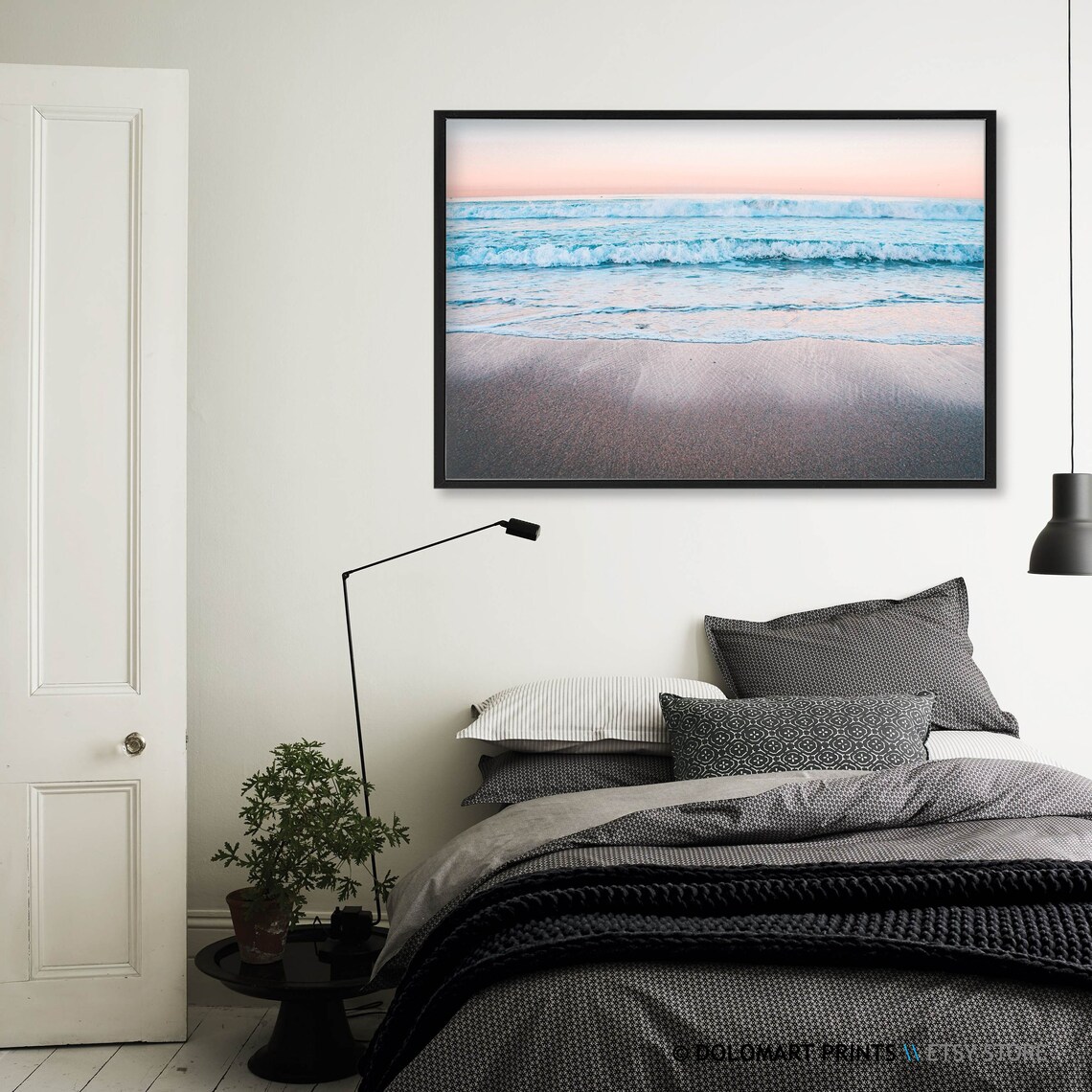 Soft Pastel Waves Rolling Toward Shore at Dawn Beach Photography Poster - Image 3