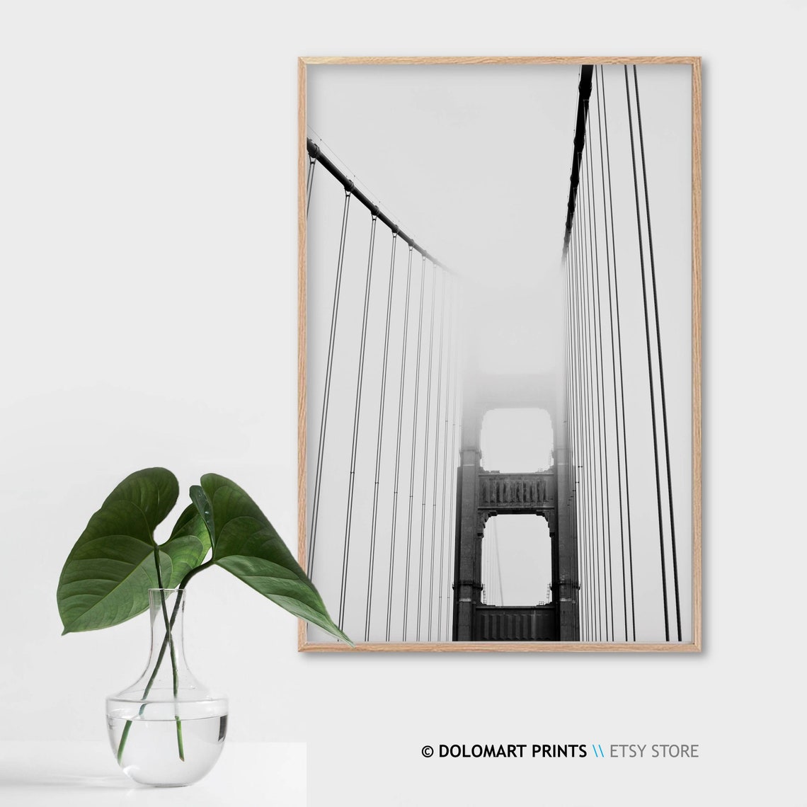 Golden Gate Bridge in Fog Black and White San Francisco Poster - Image 2