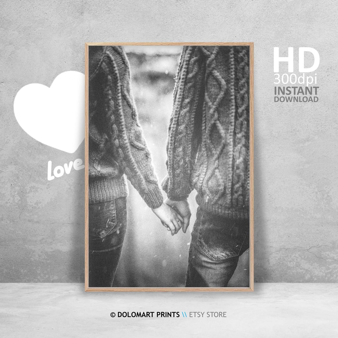 Couple Holding Hands in Sweaters Romantic Love Photography Poster - Image 4