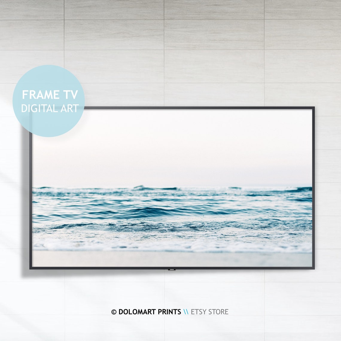 Calm Ocean Waves Minimal Blue Seascape Frame TV Digital Poster