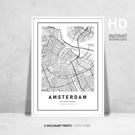 Amsterdam Map Of Amsterdam, Europe Travel Poster