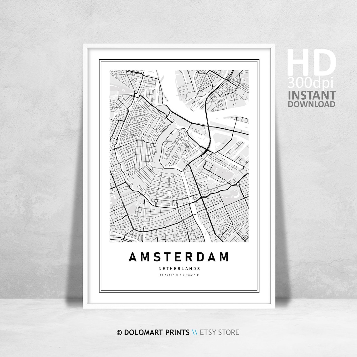 Amsterdam Map Of Amsterdam, Europe Travel Poster