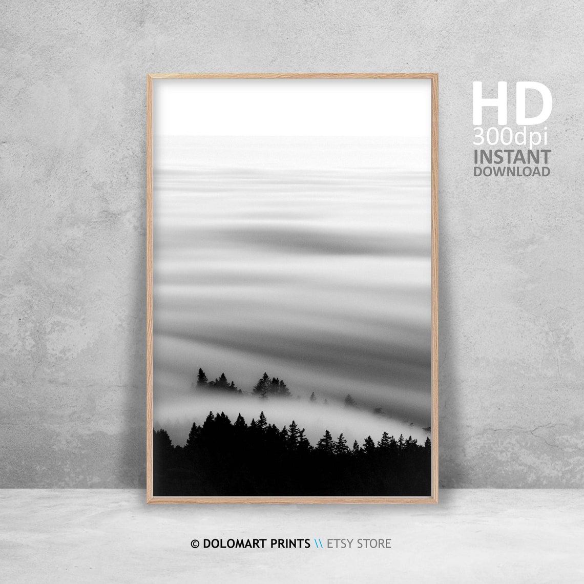 Foggy Mountain Peaks In Clouds Black And White Moody Nature Poster - Image 4