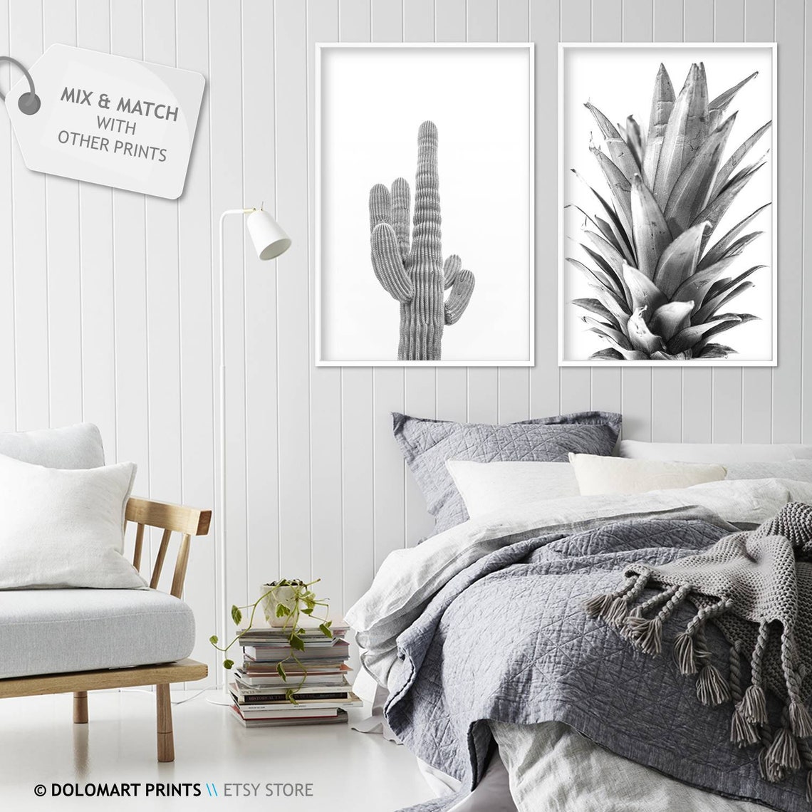 Saguaro Cactus Black And White On White Background Desert Plant Poster - Image 2