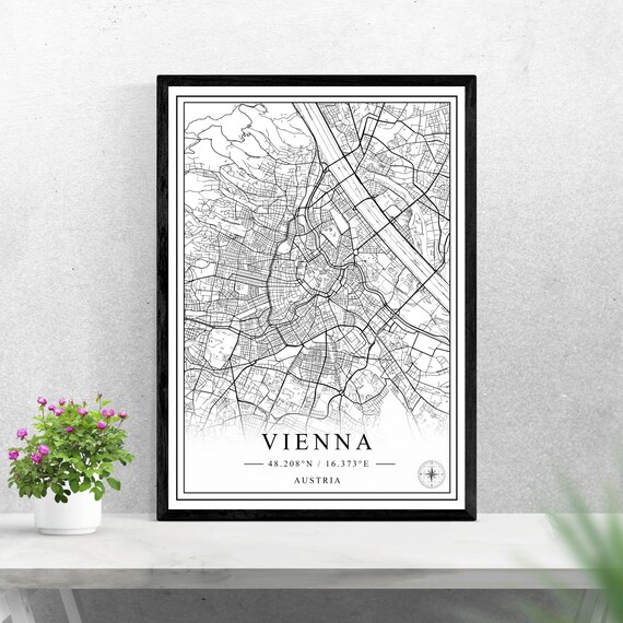 Vienna Austria Black and White Detailed City Street Map Art Poster