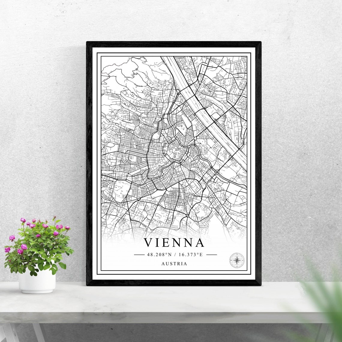 Vienna Austria Black and White Detailed City Street Map Art Poster