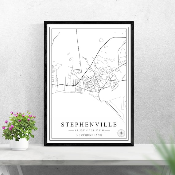 Stephenville Newfoundland Black And White Town Street Map Decor Poster