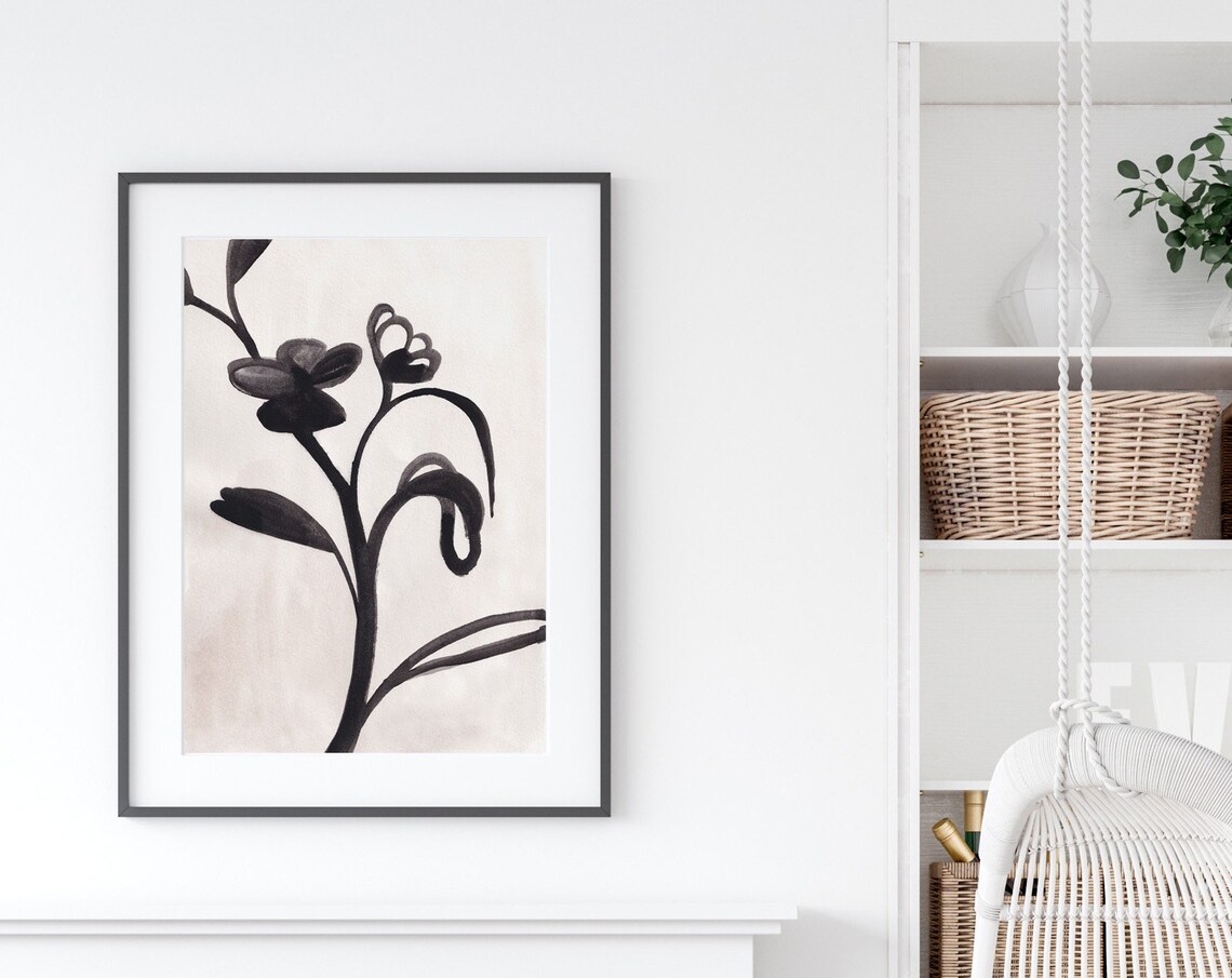 Elegant Black and White Botanical Line Art Floral Poster Decor