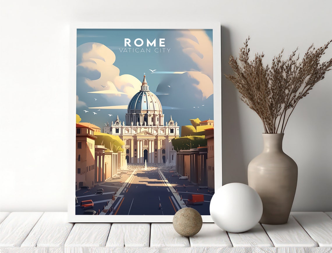 Rome Vatican City St Peters Basilica Dome Vintage Travel Poster - Image 3