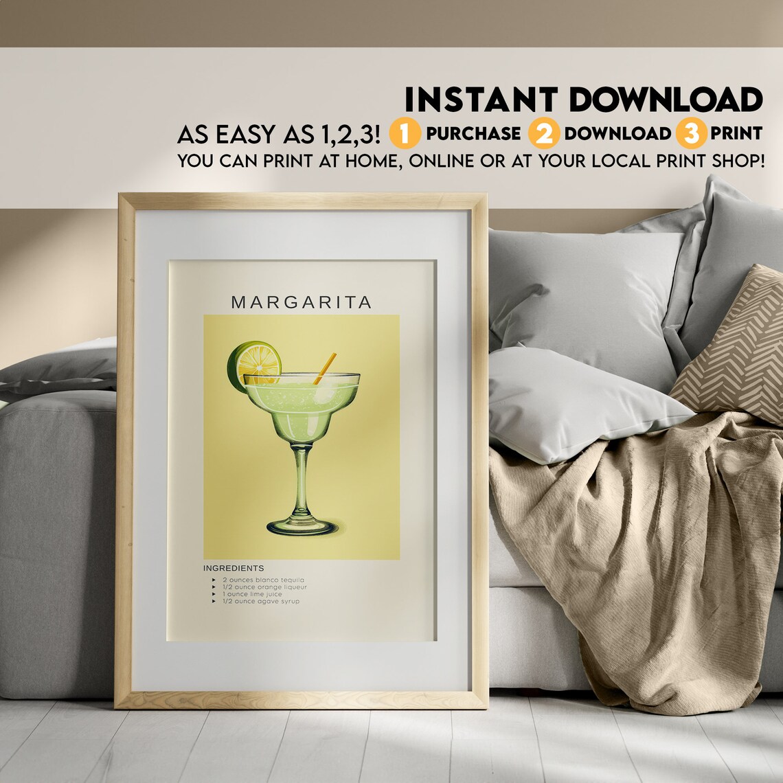 Margarita Cocktail Art Print, Home Bar Decor - Image 3