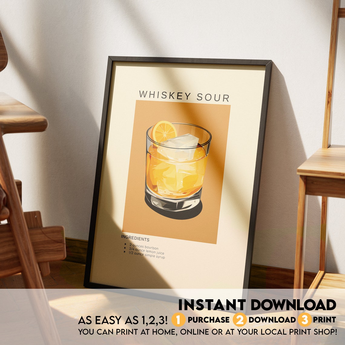 Whiskey Sour Bourbon Lemon Classic Cocktail Recipe Bar Poster - Image 3