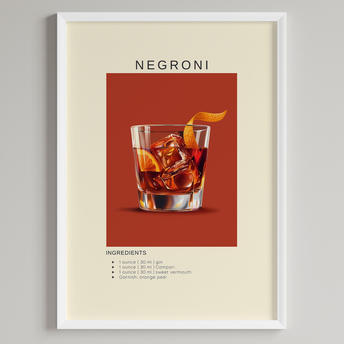 Negroni Cocktail Minimalist Bar Cart Art Print