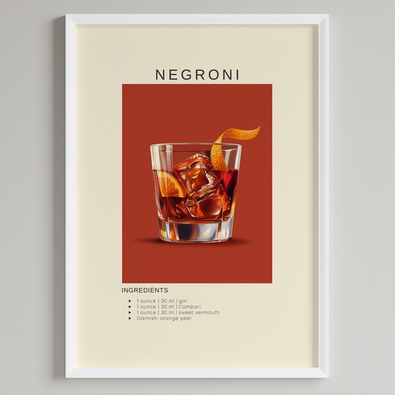 Negroni Cocktail Minimalist Bar Cart Art Print