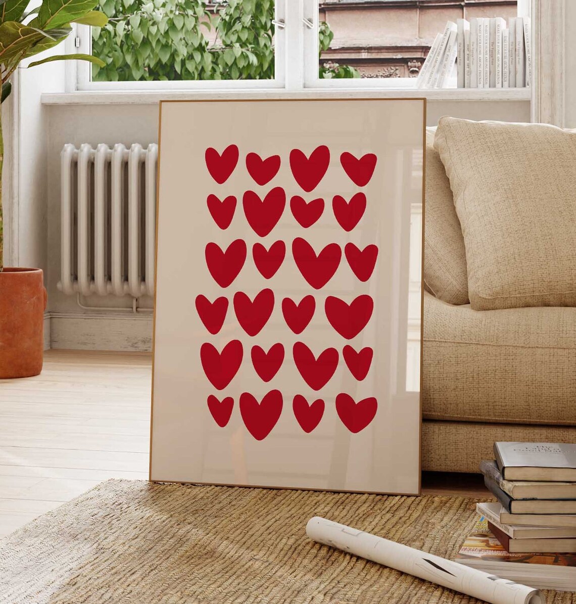 Red Hearts Preppy Abstract Poster Art Print