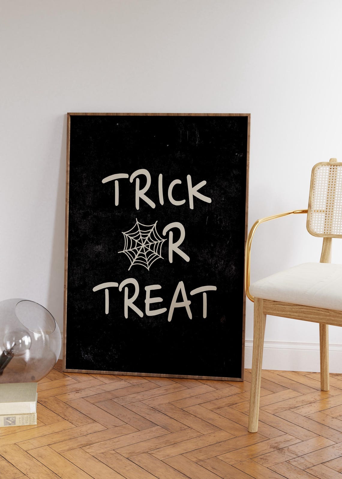 Black Trick Or Treat Spooky Halloween Spider Web Minimalist Poster - Image 2
