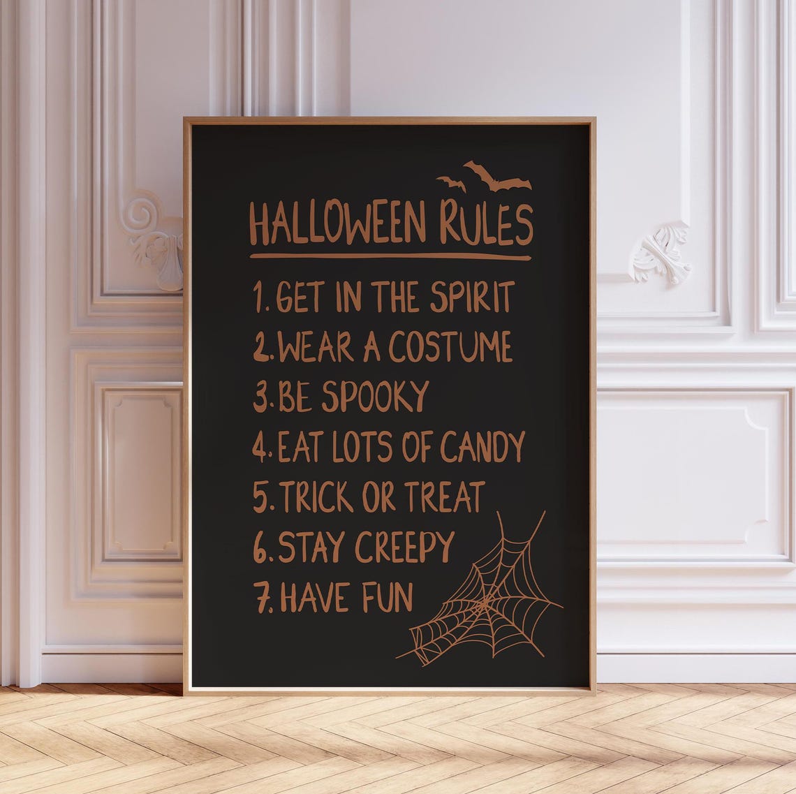 Halloween Rules Seven Fun Rules Black Orange Party Quote Poster - Image 3