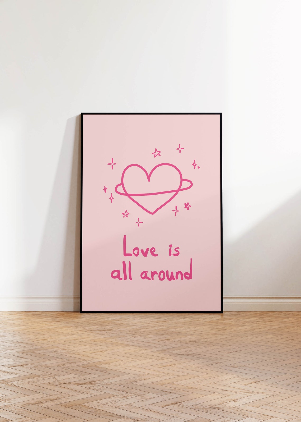 Love Is All Around Pink Planet Heart Aesthetic Quote Art Poster - Image 3