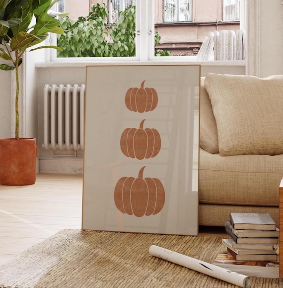 Three Stacked Terracotta Pumpkins Minimalist Autumn Fall Wall Art