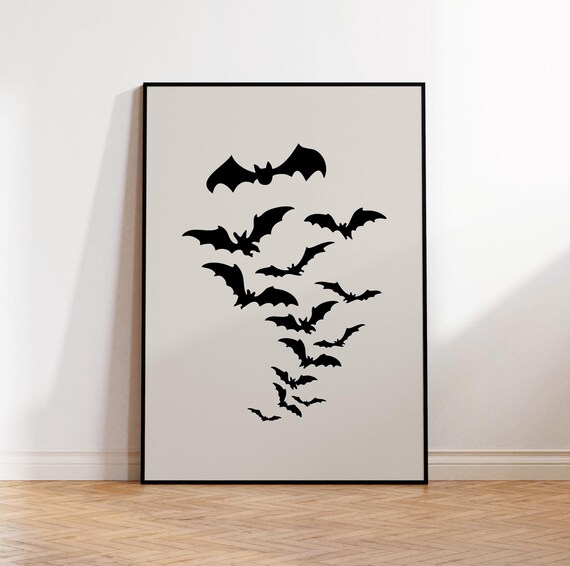 Flying Black Bats Silhouette Flock Minimalist Spooky Halloween Poster