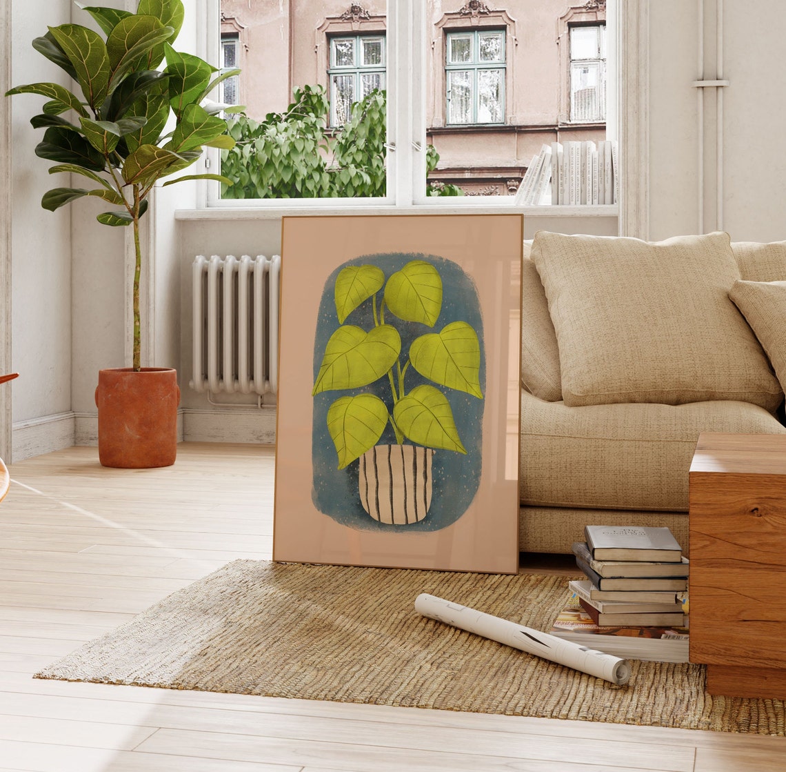 Boho Potted House Plant Watercolor Green Leaves Botanical Poster - Image 3