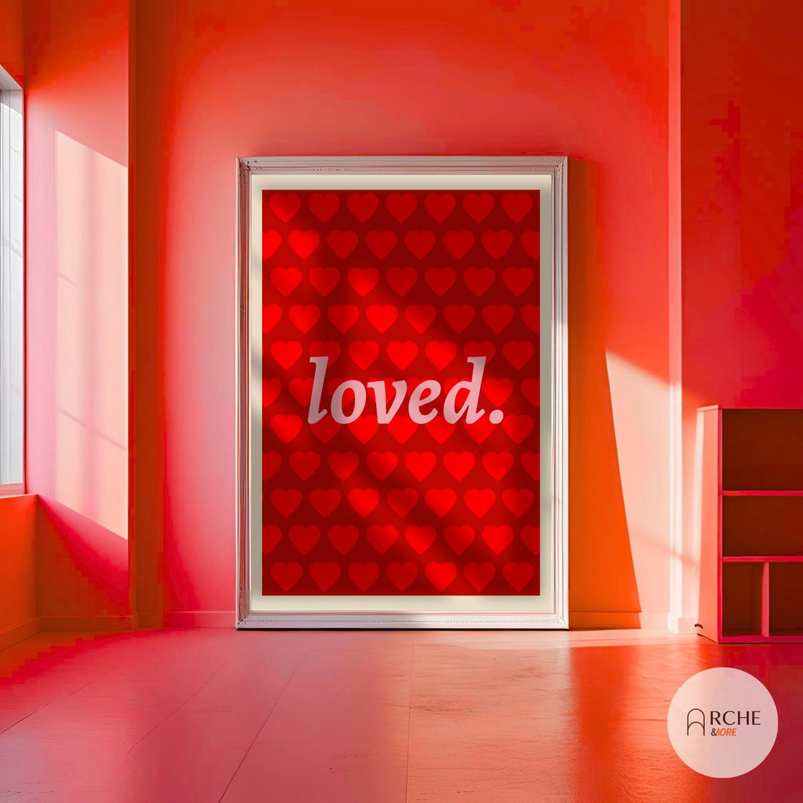 Loved Red Heart Pattern Romantic Word Art Valentine Quote Poster