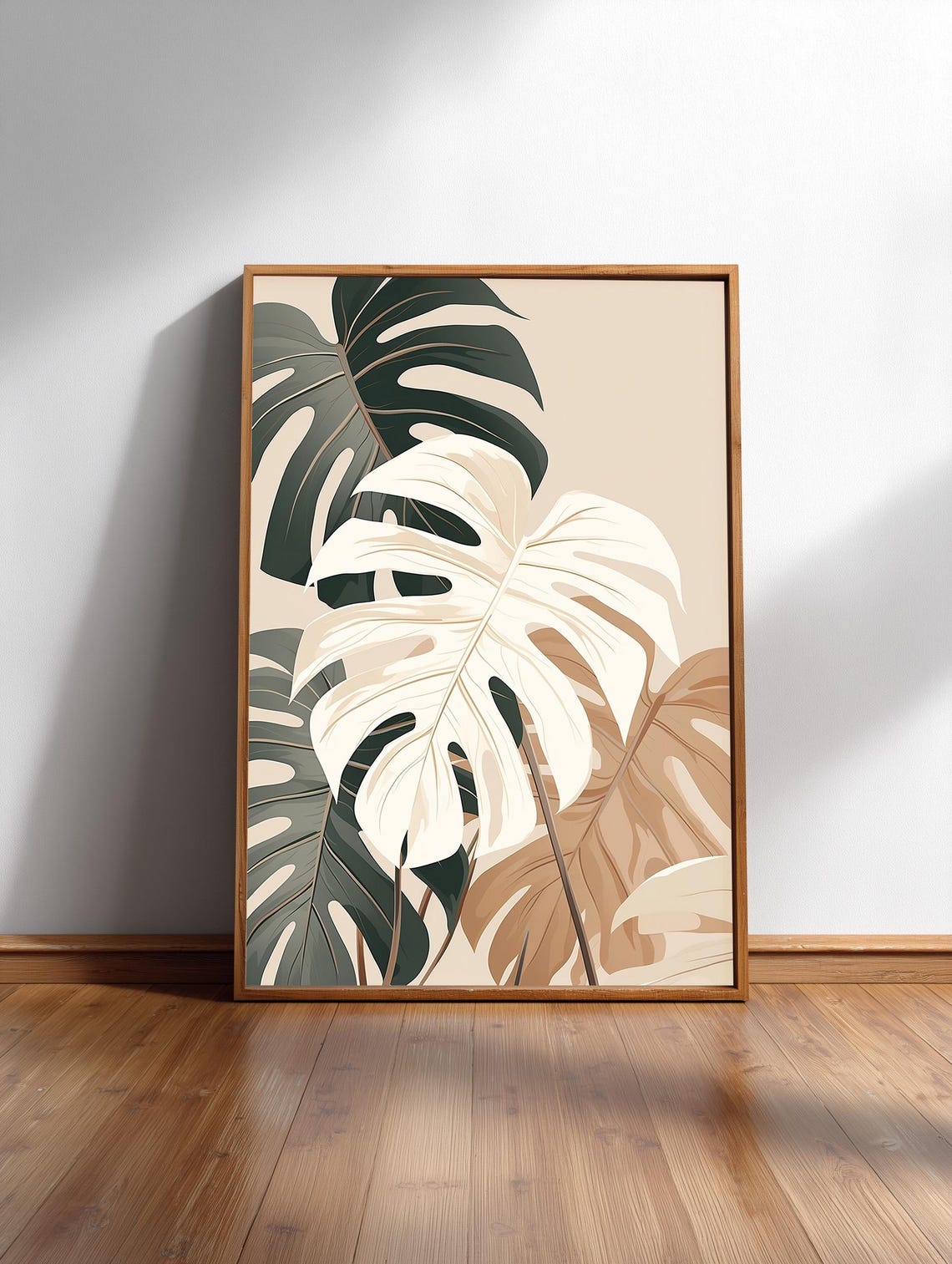Variegated Monstera Leaves Minimal Print Neutral Japandi Botanical