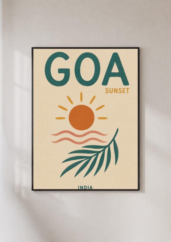 Goa Sunset India Travel Poster Retro Beach Wall Art Boho Sun Palm Print