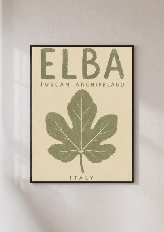 Elba Island Italy Travel Poster Tuscan Archipelago Wall Art Vintage Fig Leaf Print