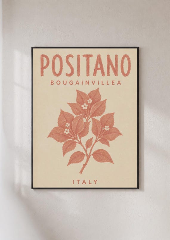 Positano Bougainvillea Poster Italy Travel Wall Art Amalfi Coast Terracotta Print