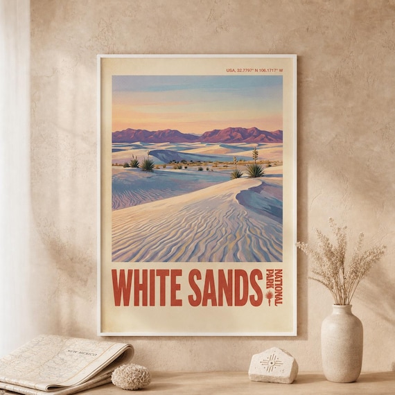White Sands National Park New Mexico Sunset Dunes Travel Poster