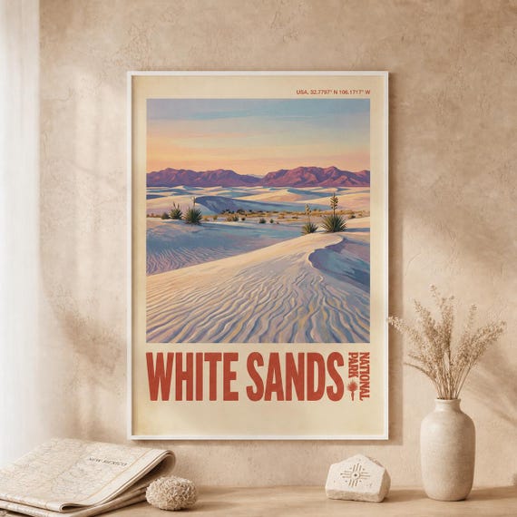 White Sands National Park Print Vintage New Mexico Travel Poster