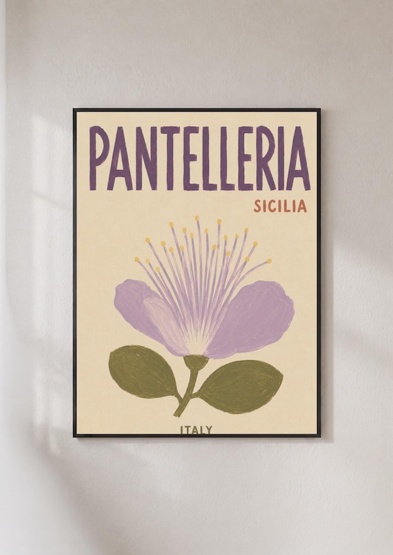 Pantelleria Sicilia Italy Retro Travel Poster Caper Flower Bloom
