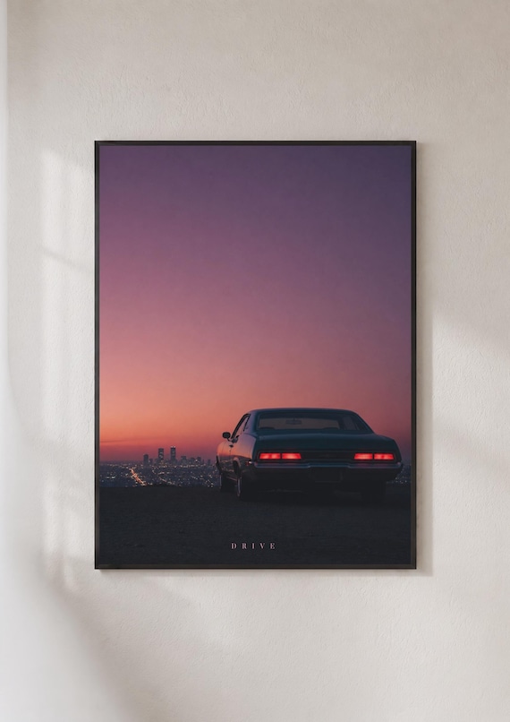 Drive Retro Muscle Car Sunset Purple City Lights Film Poster