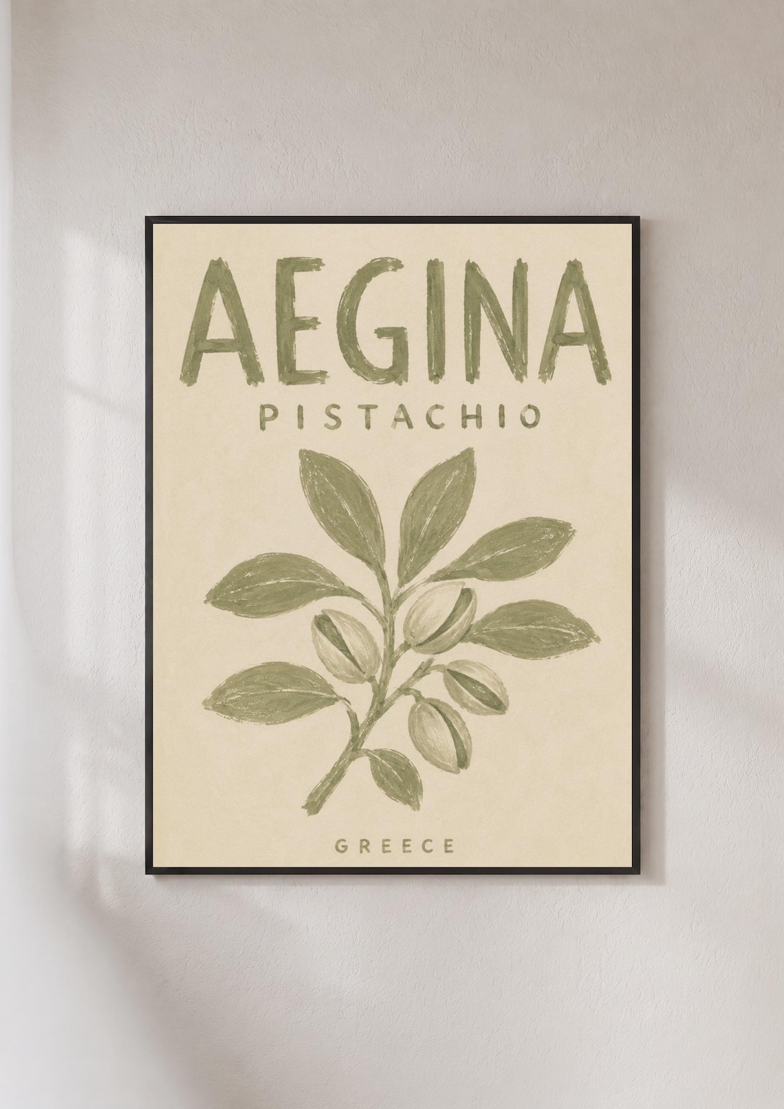 Aegina Pistachio Greece Botanical Branch Retro Travel Poster