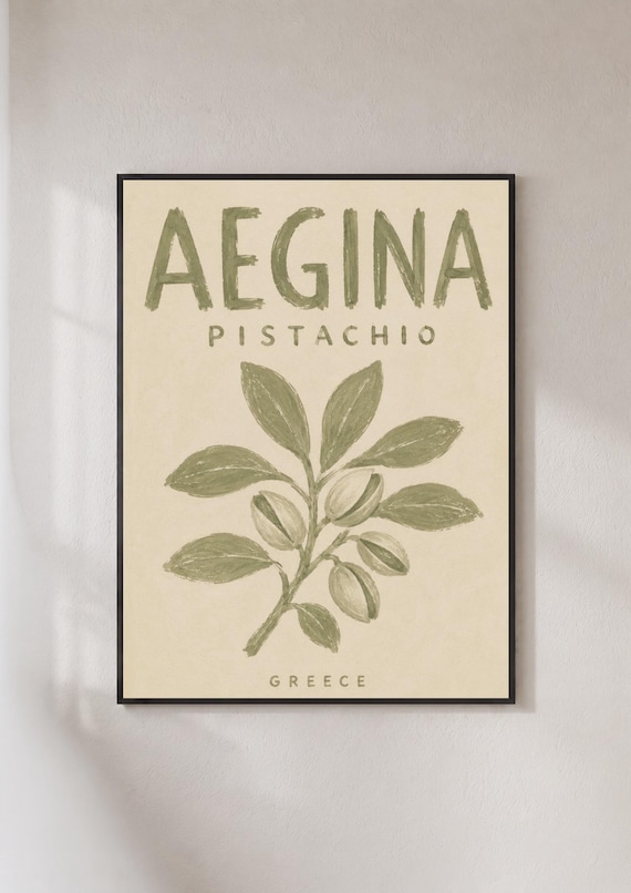 Aegina Pistachio Greece Botanical Branch Retro Travel Poster