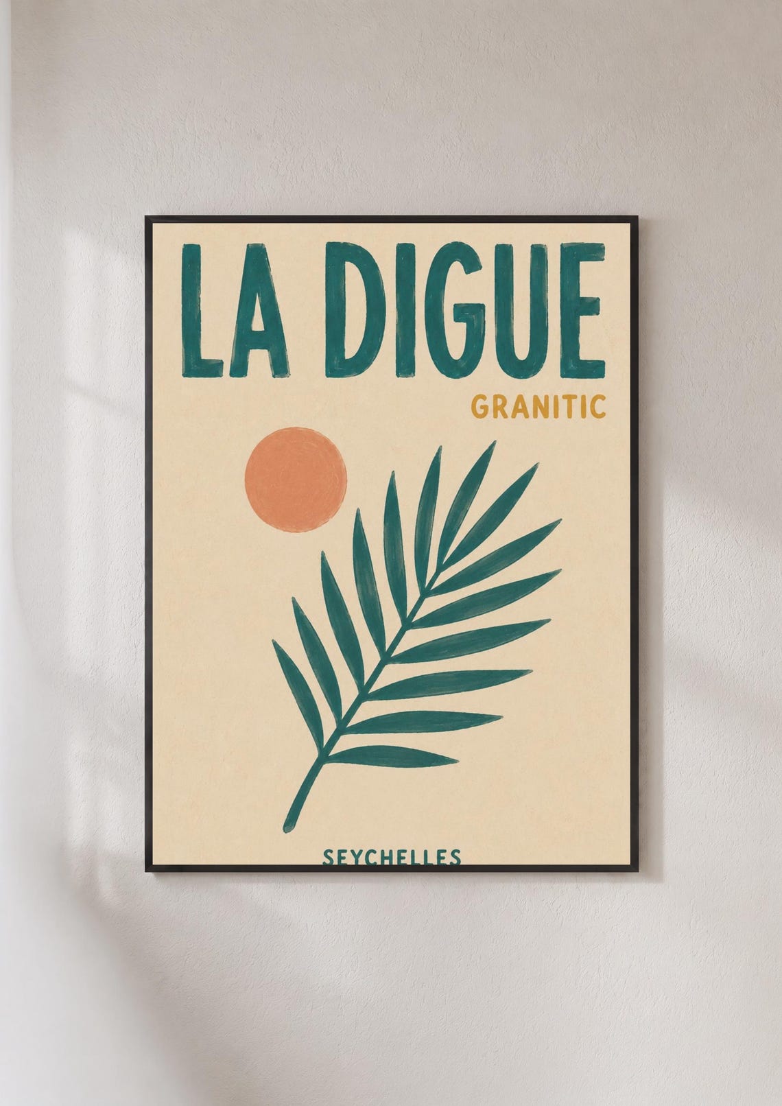 La Digue Seychelles Retro Travel Poster Palm Leaf Sun Tropics