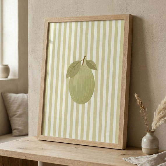 Gooseberry Print Minimalist Kitchen Wall Art Retro Fruit Illustration