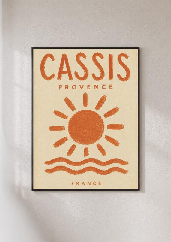 Cassis Provence France Vintage Terracotta Sun Waves Travel Poster