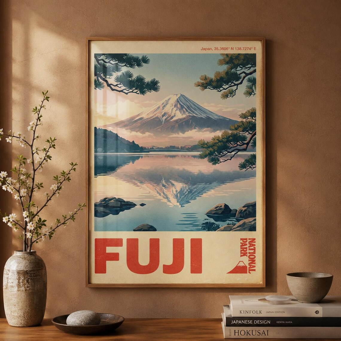 Mount Fuji National Park Vintage Japan Travel Poster Snowy Peak