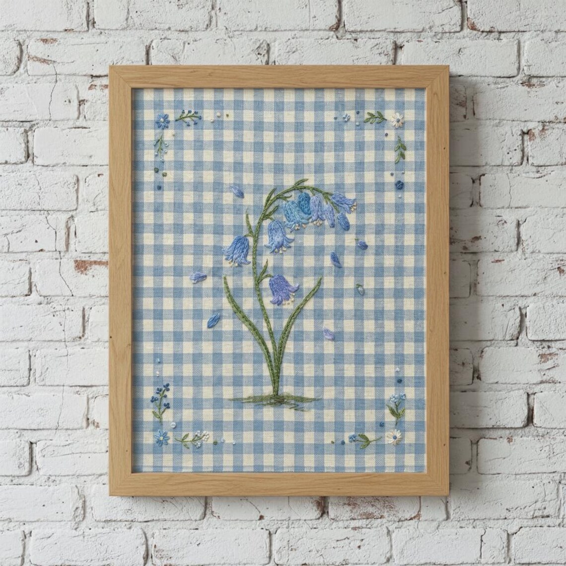 Bluebell Botanical Embroidery Print, Floral Art Print