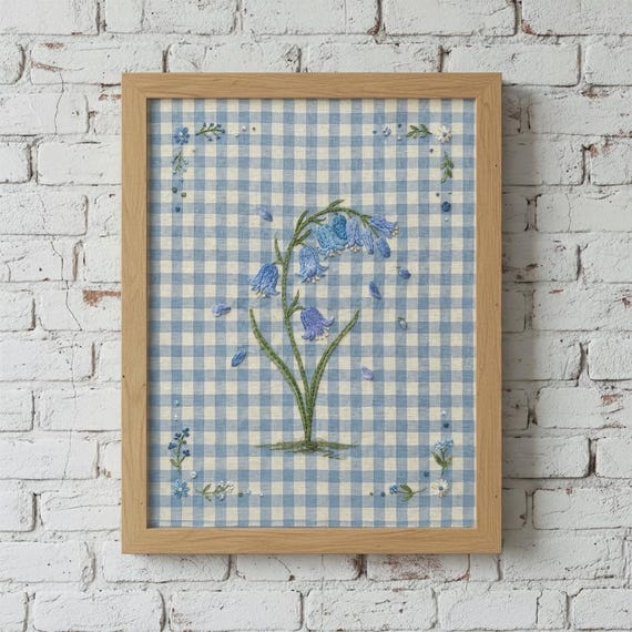 Bluebell Botanical Embroidery Print, Floral Art Print