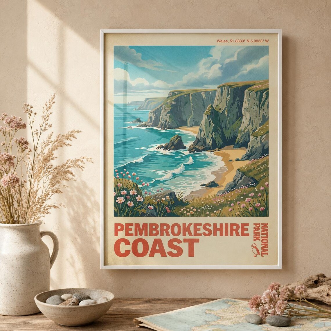 Pembrokeshire Coast Wales National Park Coastal Cliffs Travel Poster