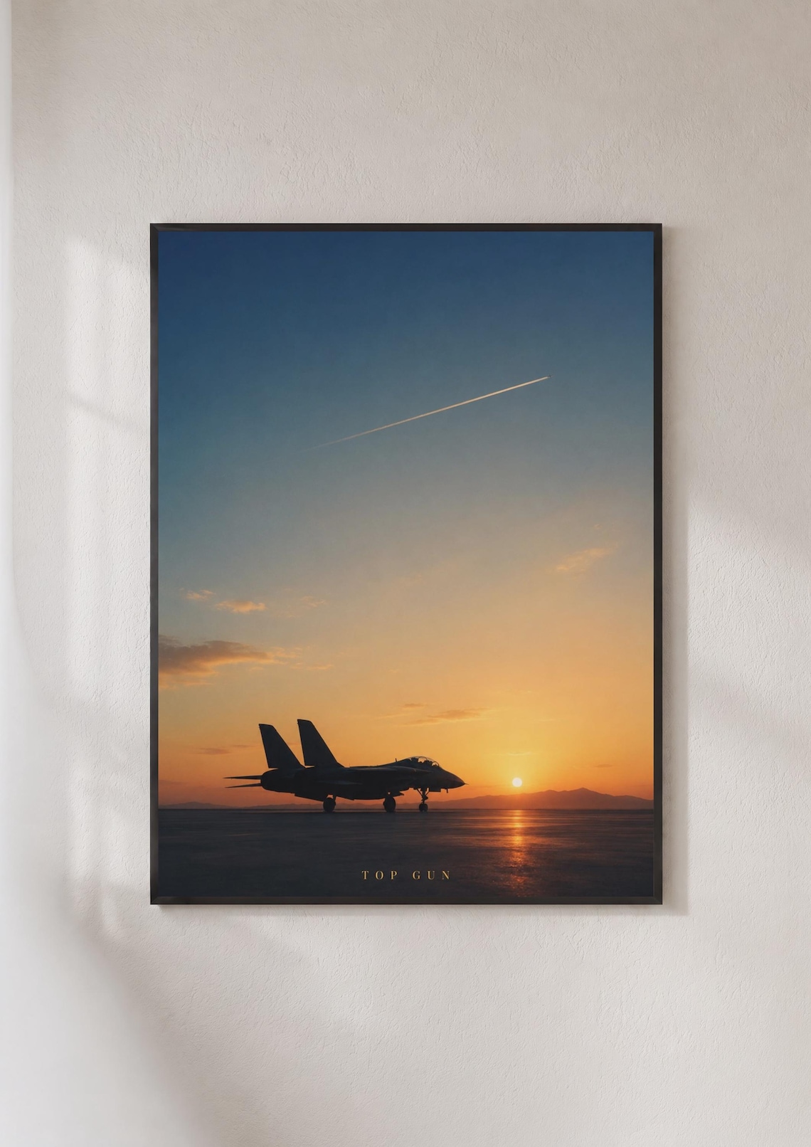 Top Gun Fighter Jet Sunset Runway F14 Aviation Silhouette Movie Poster