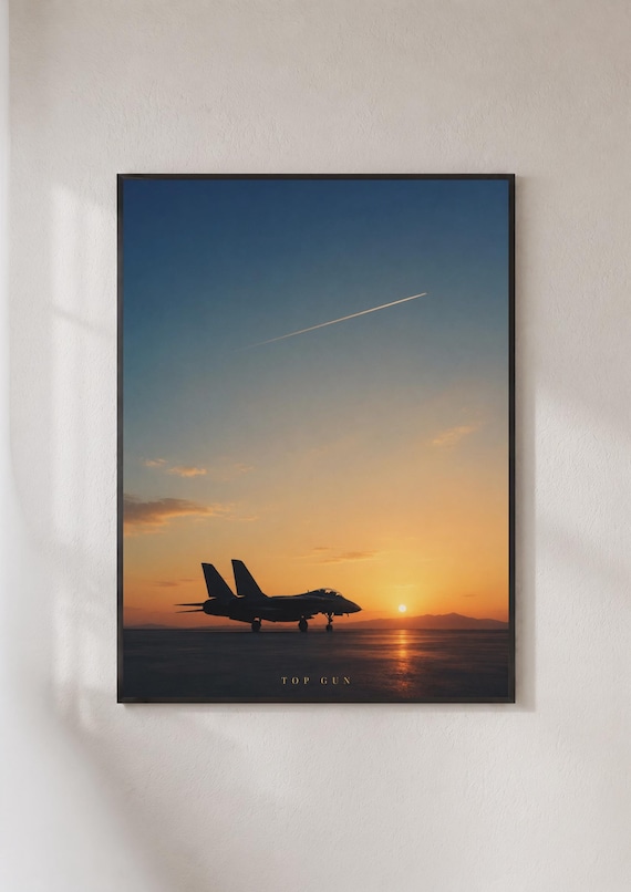Top Gun Fighter Jet Sunset Runway F14 Aviation Silhouette Movie Poster