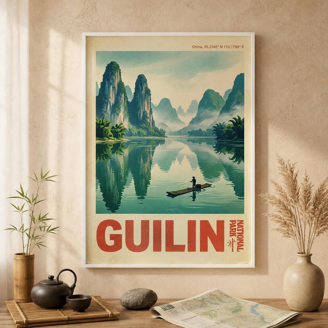 Guilin National Park China Karst Mountains River Travel Poster